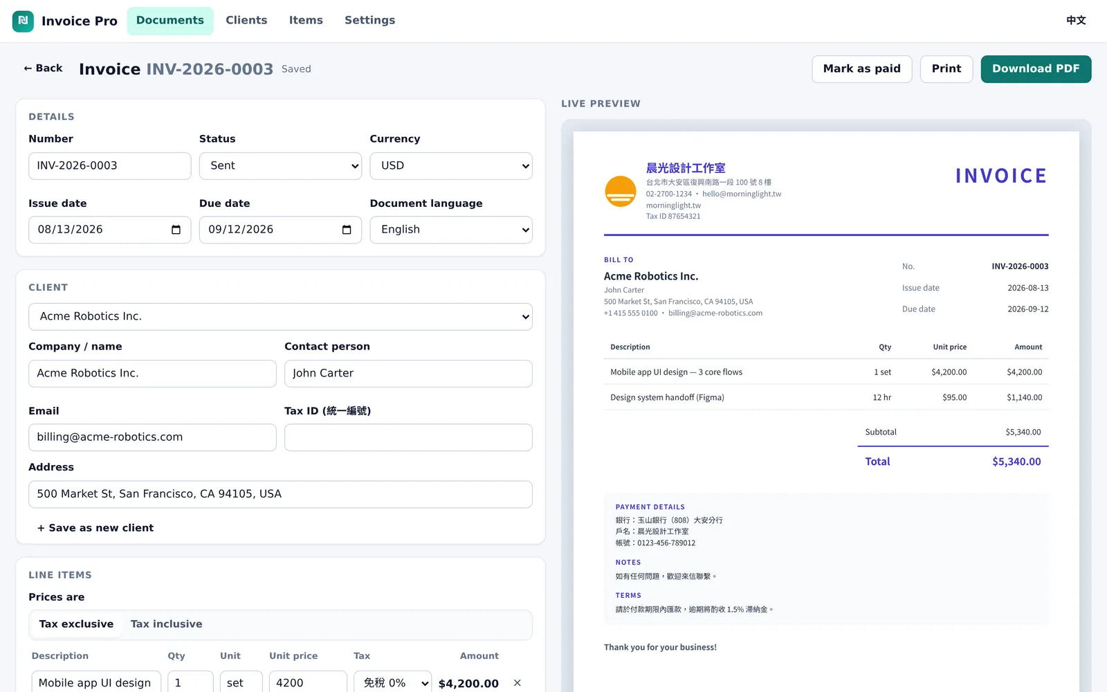 Invoice Pro — 03-editor-classic-en
